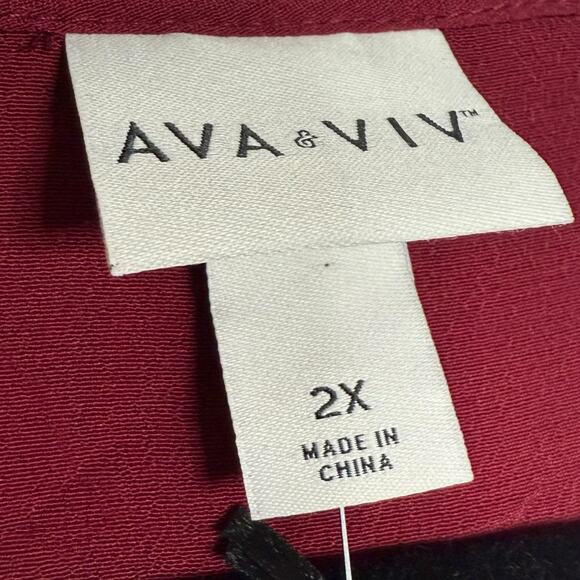 NWT Ava & Viv burgundy ruffle flare sleeve tie front v-neck blouse 2X - Picture 5 of 5